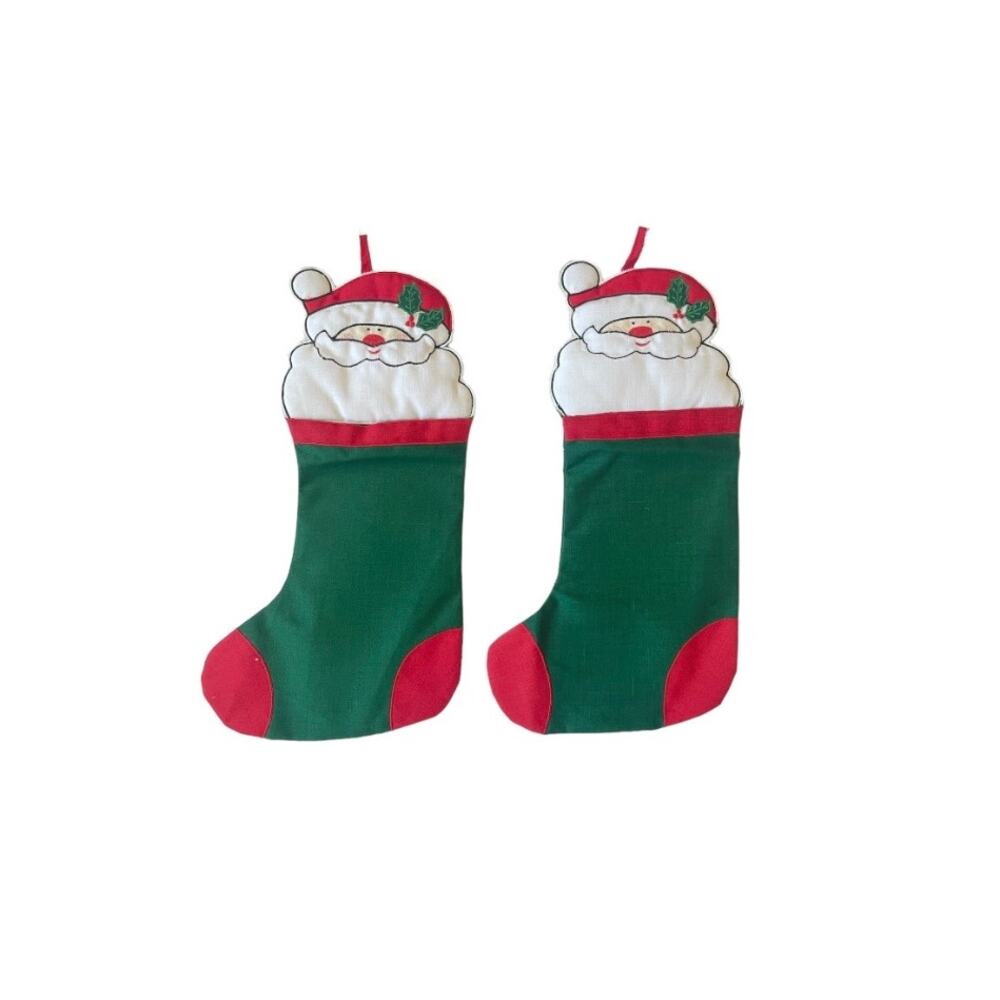 Set of 2 Vintage Christmas Santa Claus Stockings WC imports